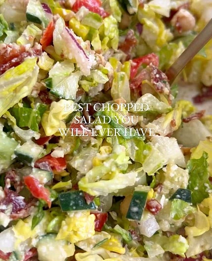 Chicken bacon avocado chopped salad with creamy lemon garlic bal
