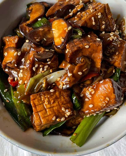 Tofu and Mushrooms in a Sweet Soy Sauce