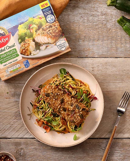 Creamy Tuscan Zucchini Noodles with Crusted Fish
