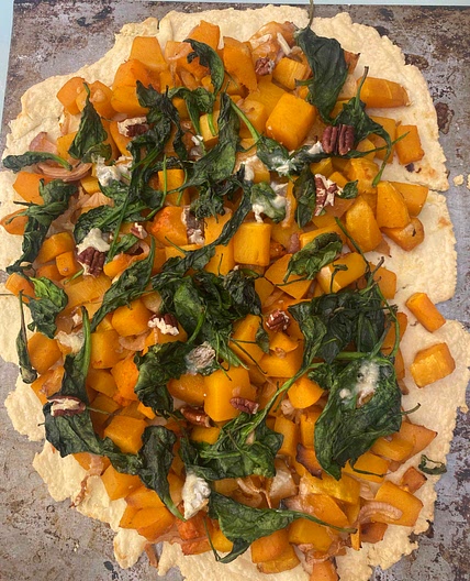 Squash Roquefort Pecan torte