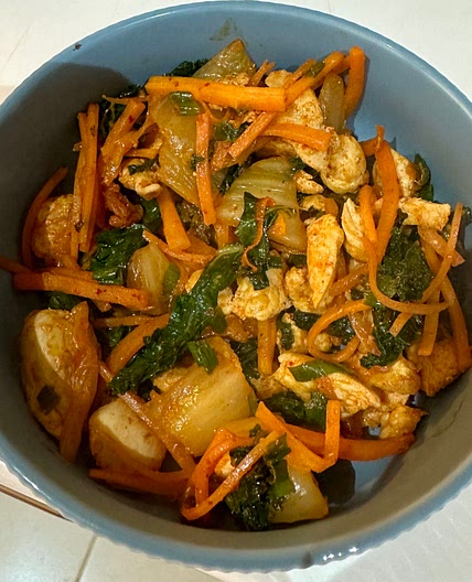 Chicken and kimchi kale stir fry