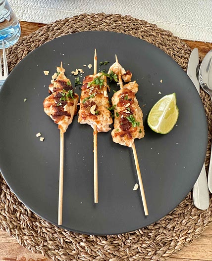 Quick Thai Chicken Skewers with Peanut Coconut Sauce