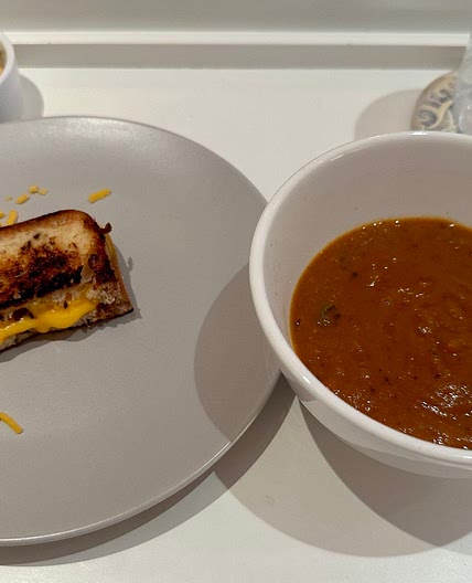 Tomato Basil Soup With Grilled Cheese Croutons