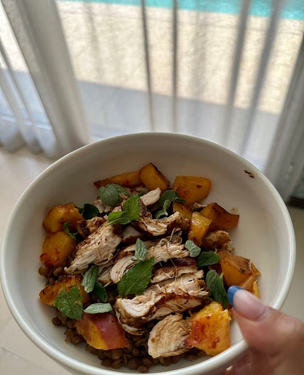 Grilled Chicken, Lentil and Peach Salad