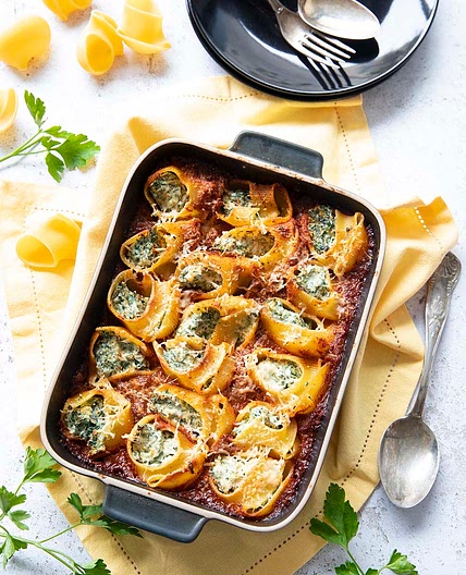 Gratin de pâtes farcies ricotta épinards