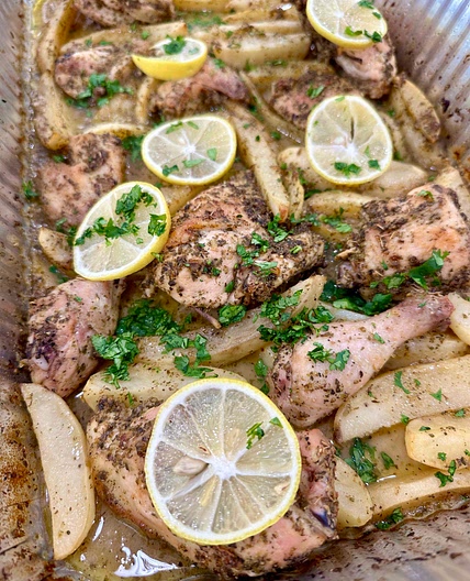 Greek chicken and potatoes 