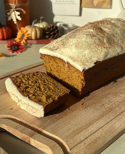 Pumpkin bread with cream cheese frosting