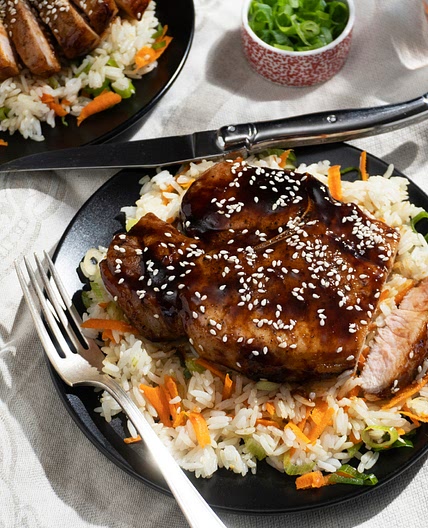 Hoisin Pork Chops with Sesame Rice