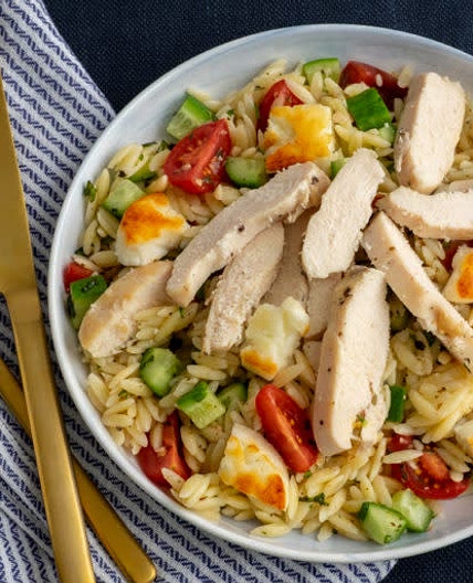 Greek Orzo Salad with Halloumi and Chicken