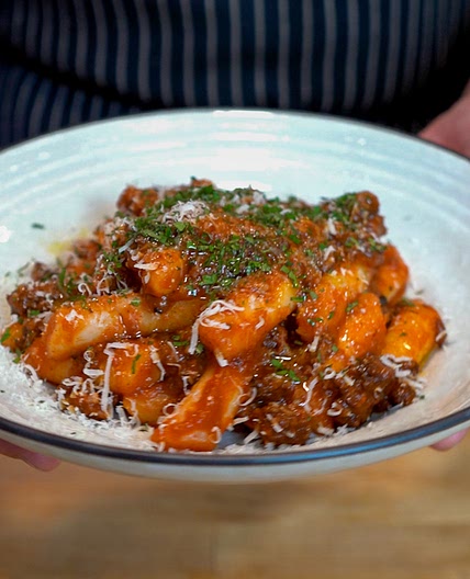 Gochujang Bolognese with Tteokbokki