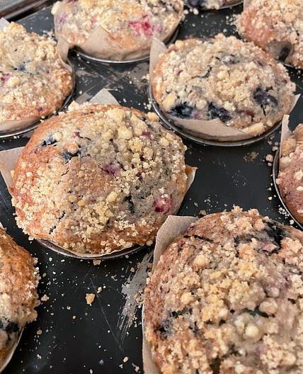 Raspberry and blueberry muffins