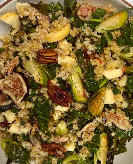 Hot Salad with Crispy Quinoa and a Turmeric Tahini Dressing 