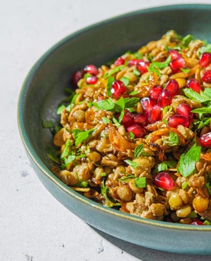Lentil Salad with Tahini, Almonds and Pomegranate Molasses