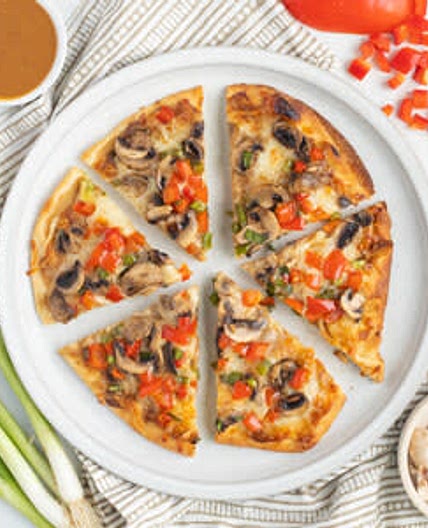 Thai-Inspired Pizza with Mushroom, Bell Pepper & Peanut Sauce