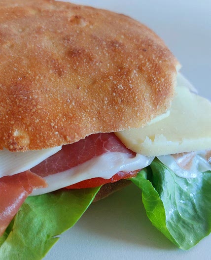 Panini - Raw ham, mushrooms, and scamorza cheese