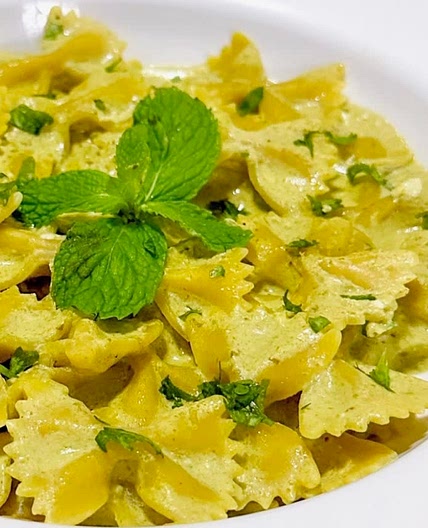 Farfalle in Cilantro and Mint Cream