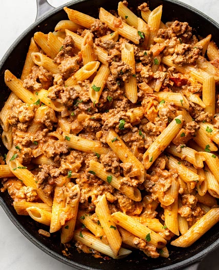 High Protein Garlic Beef Pasta