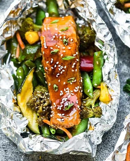 Teriyaki Salmon and Vegetable Foil Packets