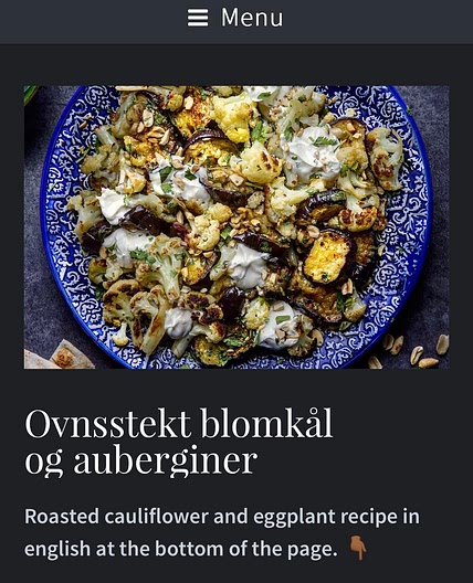 Ovnsbakt blomkål og aubergine m/kylling