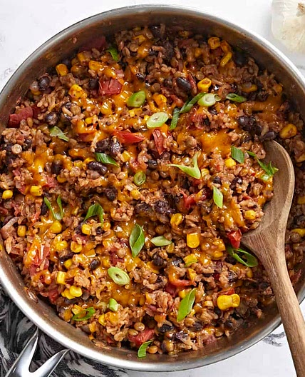 Southwest Lentils and Rice Skillet