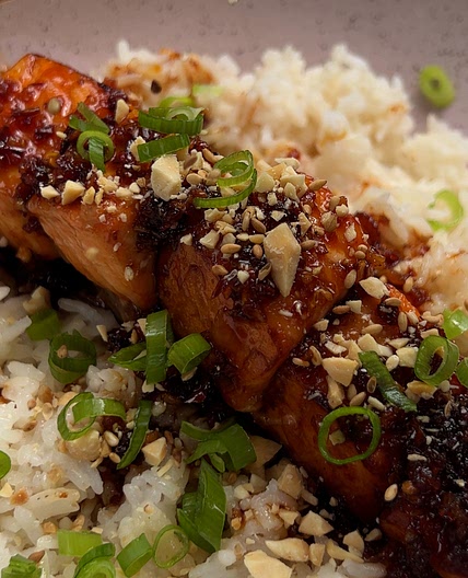 Garlic-Ginger Soy Glazed Hasselback Salmon