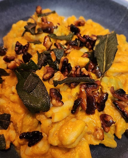 Creamy Pumpkin Pasta with Sage Walnuts