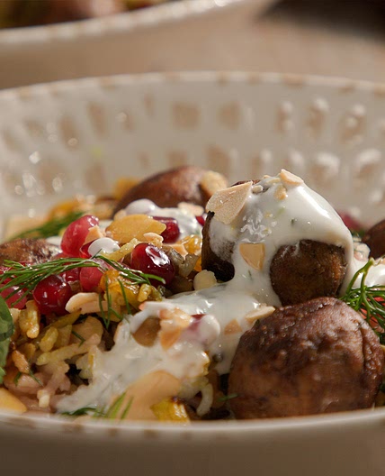 Spicy Meat-Free Meatballs with Jewelled Rice
