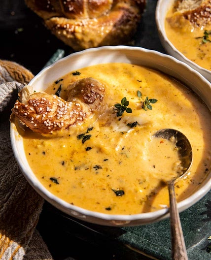 Brie and Cheddar Butternut Squash Beer Soup - Healthier