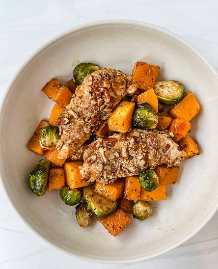 Sheet Pan Pecan Crusted Chicken with Fall Harvest Vegetables
