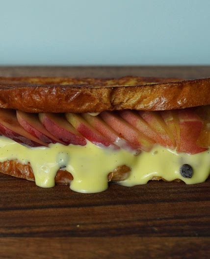 Peach vanilla french toast sandwich
