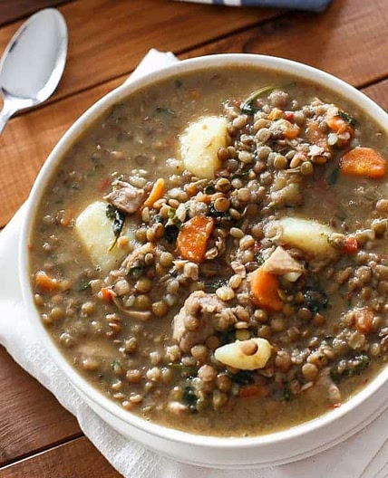 Chicken pumpkin lentil stew