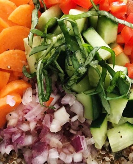 Carrots, Cucumber, Red Onion, Tomato, Basil with Quinoa Salads