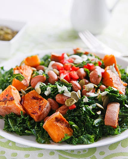 Roasted Veggie Kale Salad with Honey Mustard Vinaigrette 