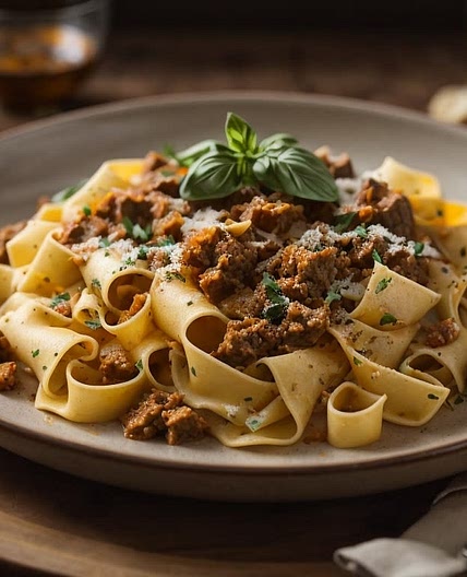 Pappardelle with Porcini and Veal Bolognese