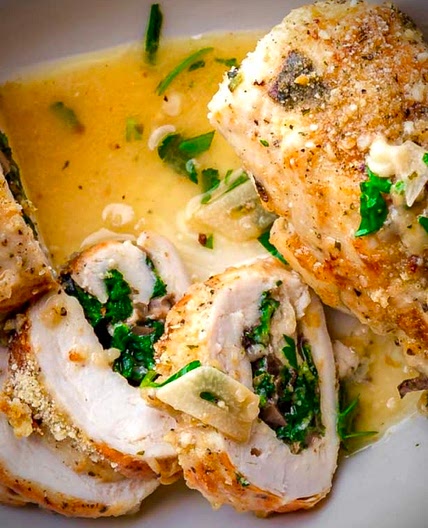 Baked Chicken Breast, Rolled on Sautéed Vegetables