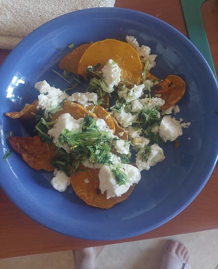 Roasted squash with feta cheese and cilantro