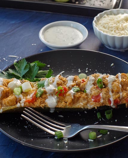 📋 Buffalo Chicken Zucchini Boats (with canned chicken) recipe