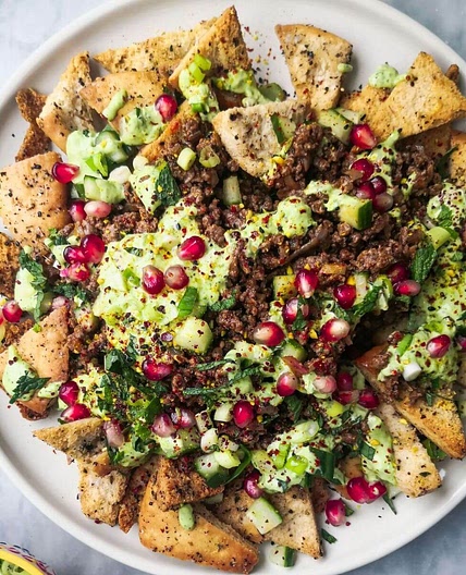 Sticky Beef Fatteh (Middle Eastern Style Nachos)