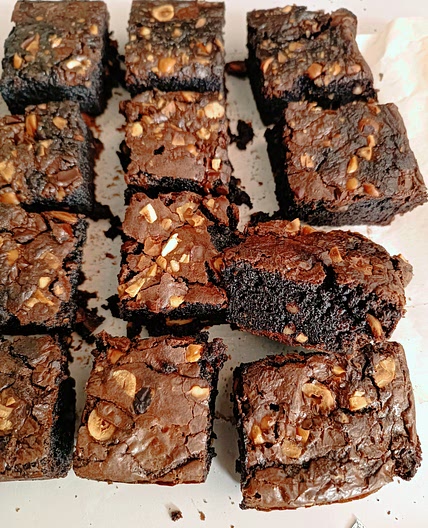 Fudgy Dark Chocolate Hazelnut Brownies