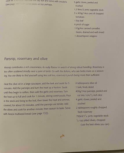 Parsnip rosemary and olive soup