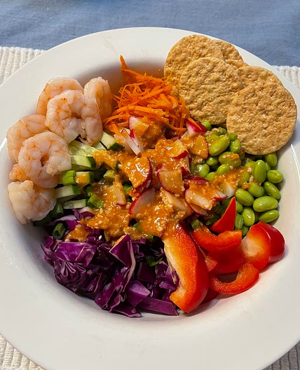 Rainbow Poke Bowl with Spicy Sesame Drizzle