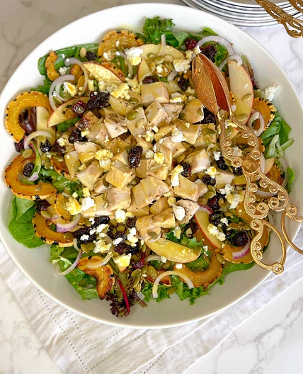 Roasted Delicata squash Fall salad, apple cider vinaigrette 