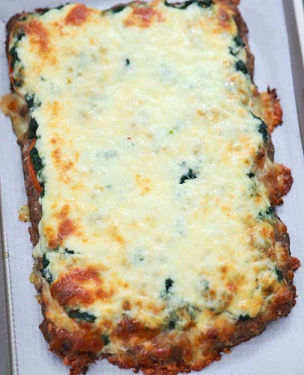 Spinach Tomato Meatza Pizza(After 3rd week on program)