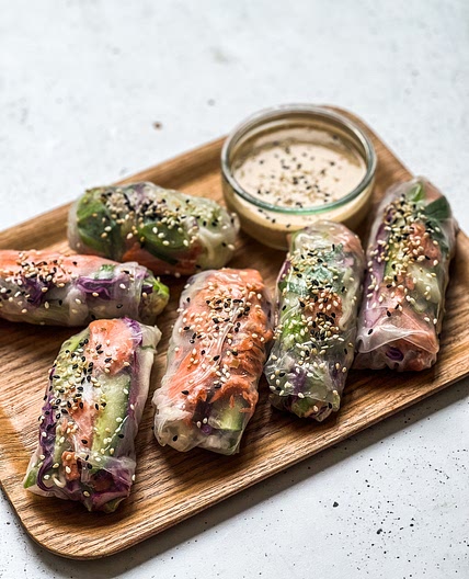 Salmon Rice Paper Rolls & Spicy Tahini Sauce