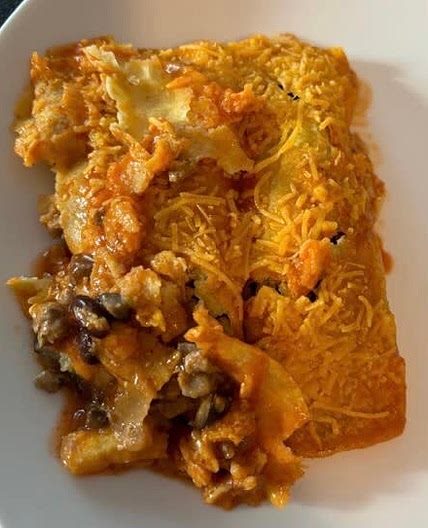 Enchiladas with Mushrooms, Beans, Cheese & Turkey 