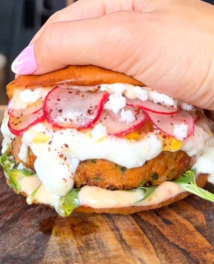 Whipped Feta and Sumac Bean Burger