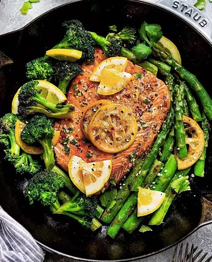 Instant Pot Lemon Garlic Salmon with Broccoli and Asparagus