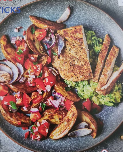 Butterflied chicken with guacamole & salsa wedges