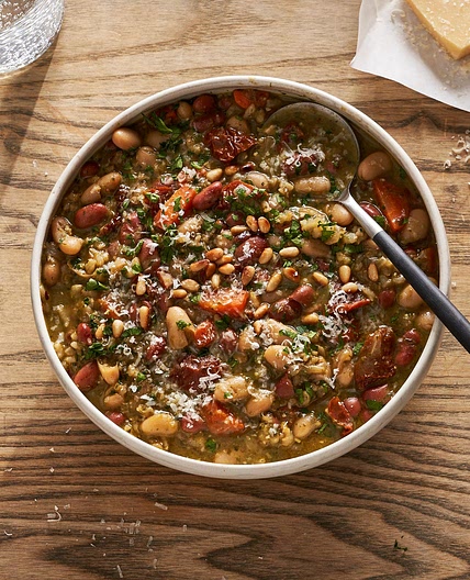 Pesto Rice & Bean Soup