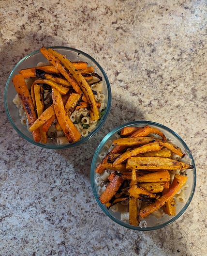 Sardine Ditalini with Parmesan Carrot Fries